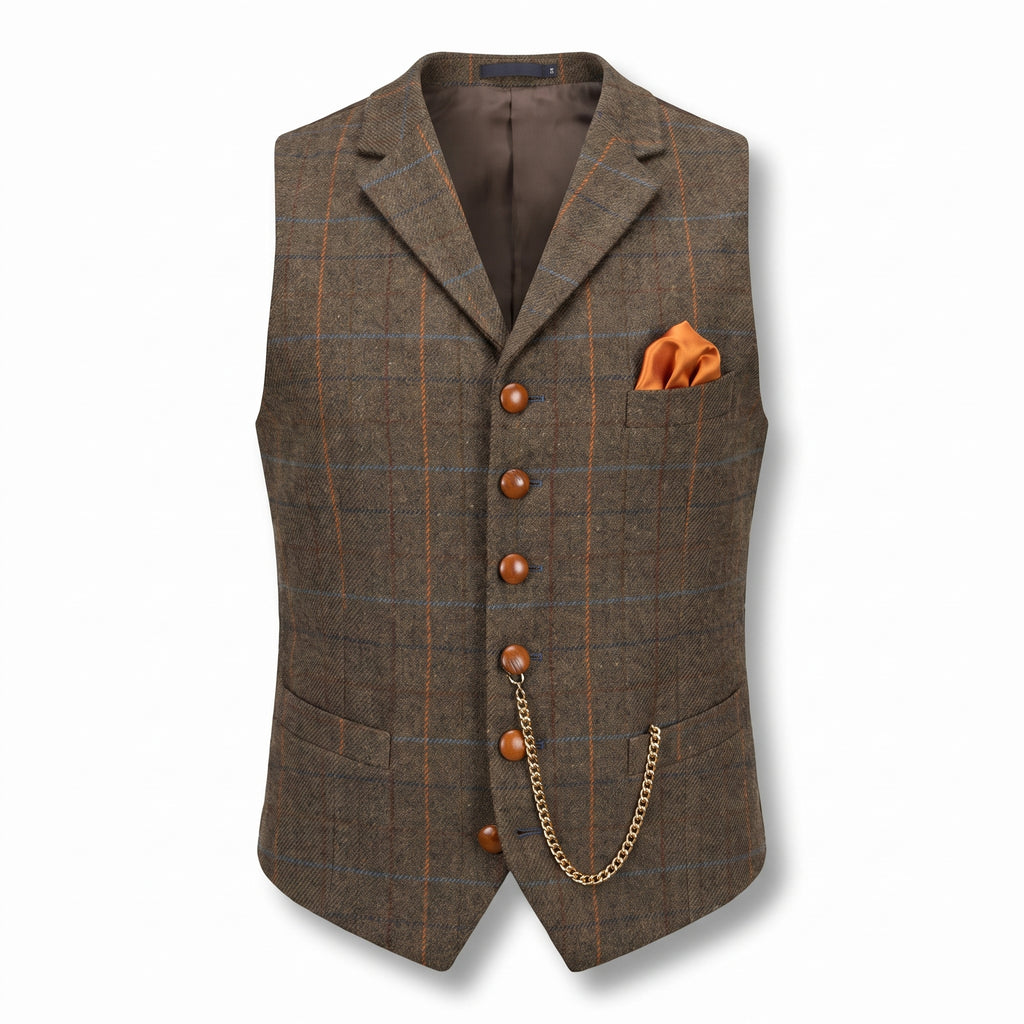Men's Formal Vest Tailored Fit Plaid Suit V-Neck Waistcoat - studio