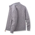 Men's Knit Cardigan Cable Full-Zip With Stand Collar Zip - angle