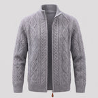 Men's Knit Cardigan Cable Full-Zip With Stand Collar Zip - hero