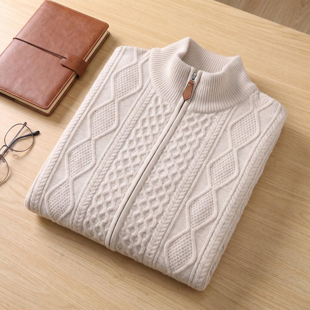 Men's Knit Cardigan Cable Full-Zip With Stand Collar Zip - scale