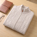 Men's Knit Cardigan Cable Full-Zip With Stand Collar Zip - scale