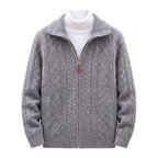 Men's Knit Cardigan Cable Full-Zip With Stand Collar Zip - studio