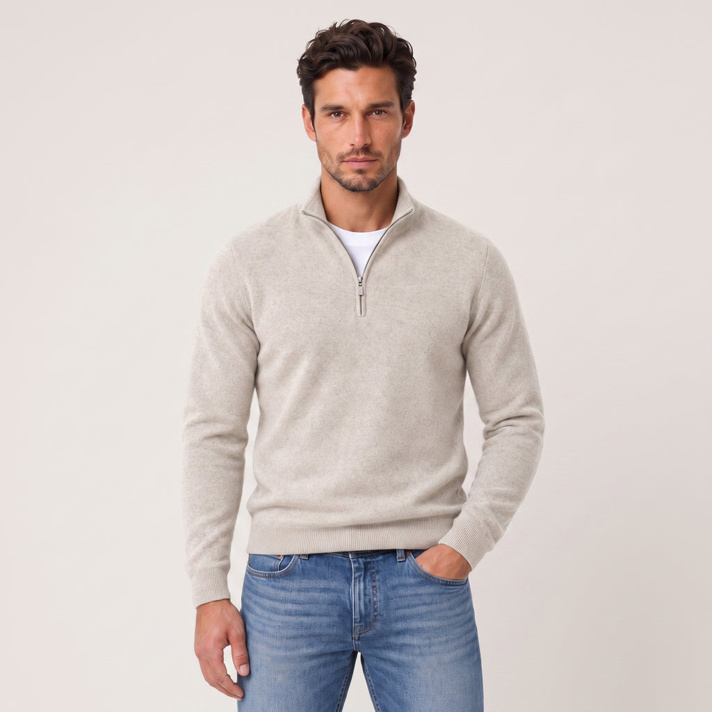 Knit Sweater with Supportive Fitted Silhouette and Quarter-Zip Neckline - hero