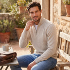 Knit Sweater with Supportive Fitted Silhouette and Quarter-Zip Neckline - in-use