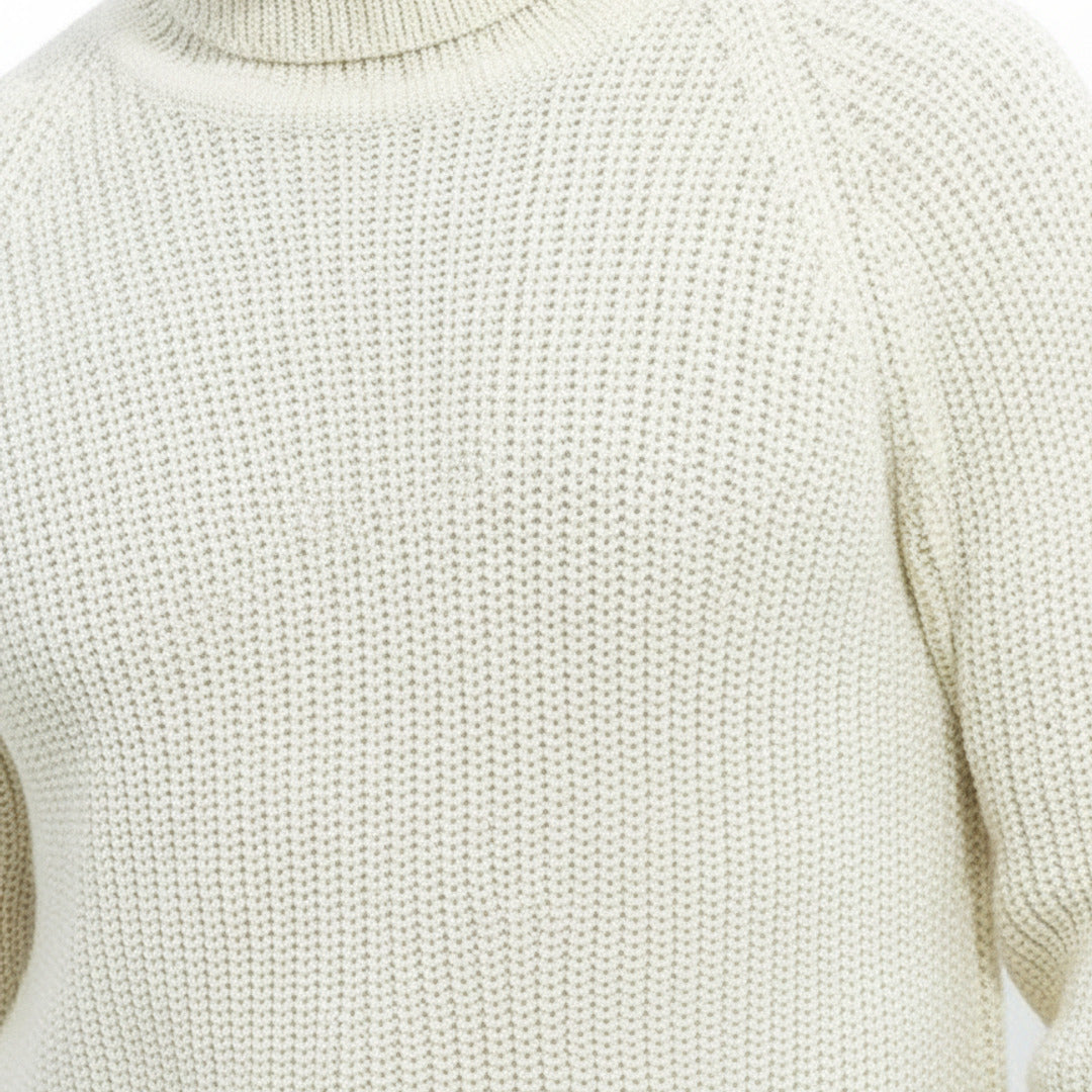 Men's Ribbed Knit Turtleneck Sweater Regular Fit Pullover With Classic Collar - detail