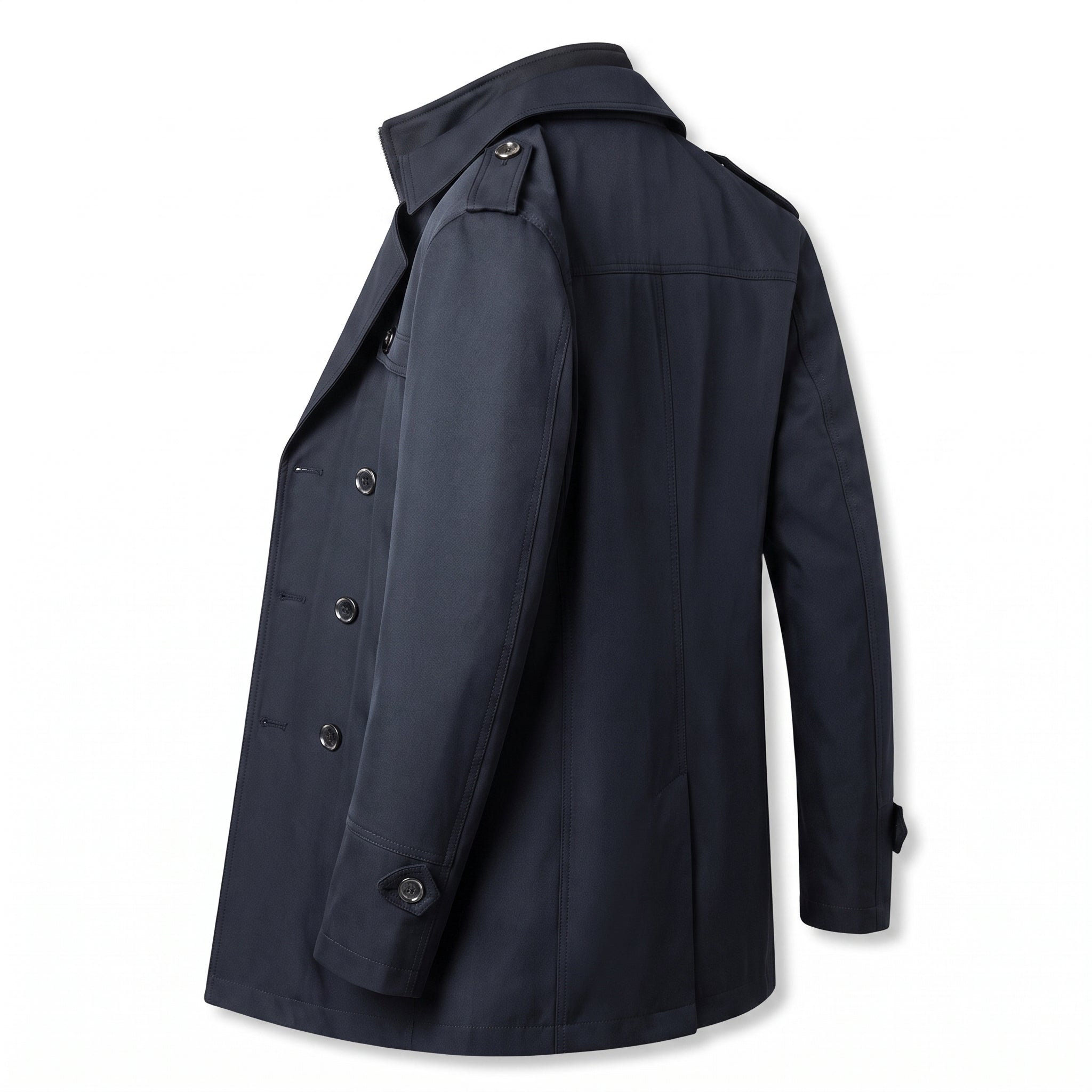 Trench Coat Men Double-Breasted Notched Lapel - angle