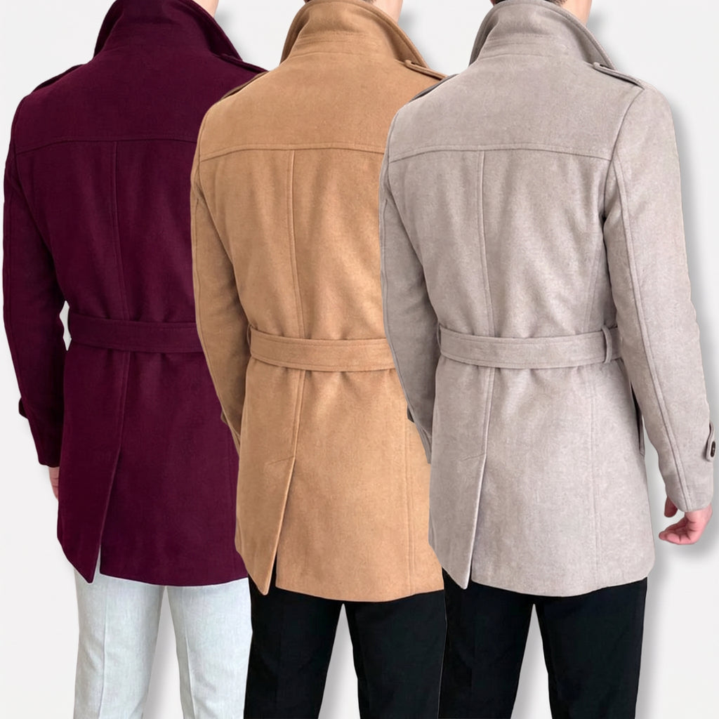 Trench Coat Men Short Belted With Lapels - angle
