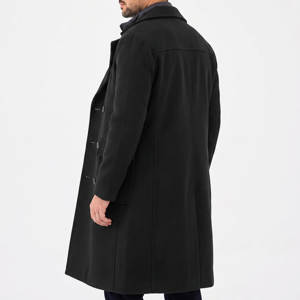 Men's Long Coat With Notched Lapels And Two Buttons - angle
