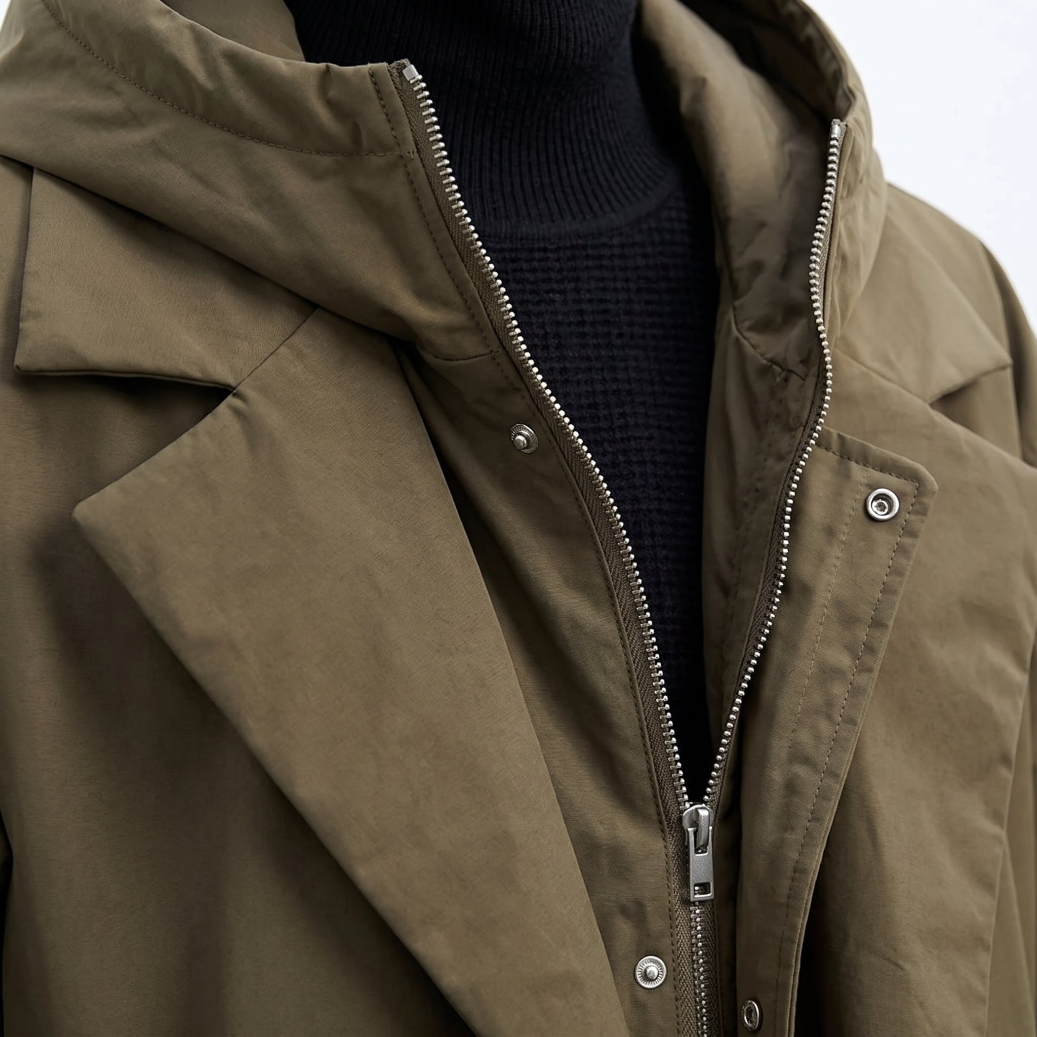 Trench Coat Men Full Length With Hood - detail