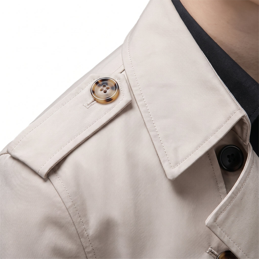 Trench Coat Men Single-Breasted Mid-Thigh Length - detail