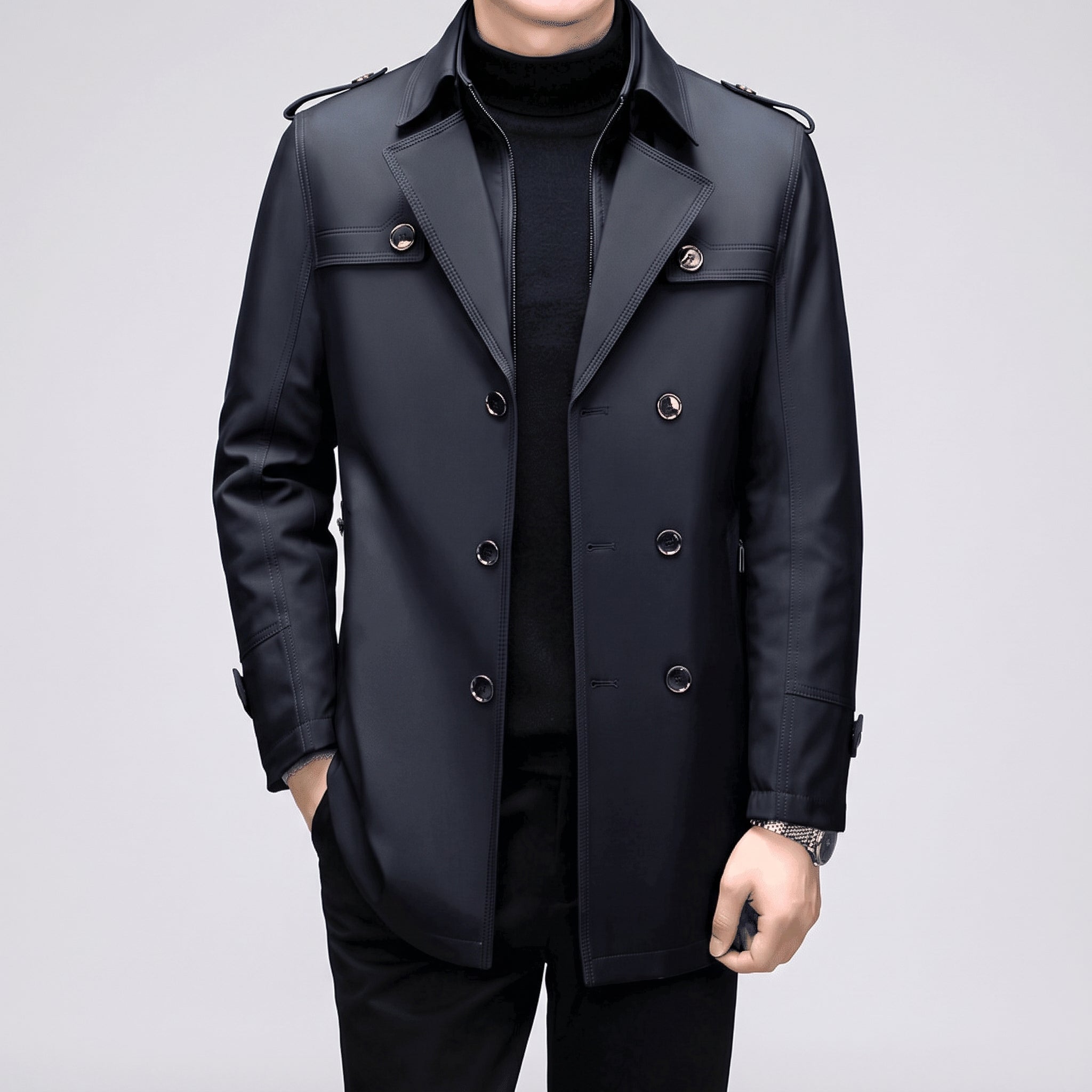 Trench Coat Men Double-Breasted Notched Lapel - hero