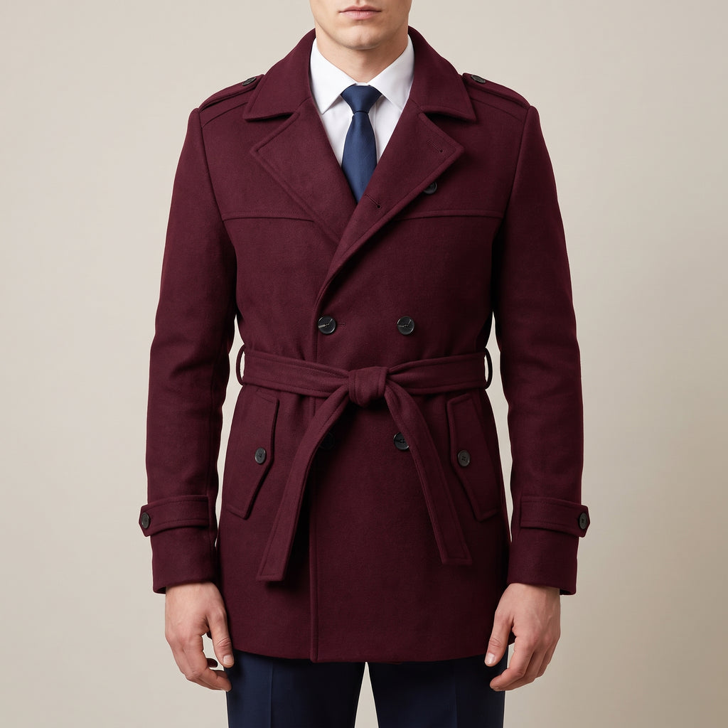 Trench Coat Men Short Belted With Lapels - hero