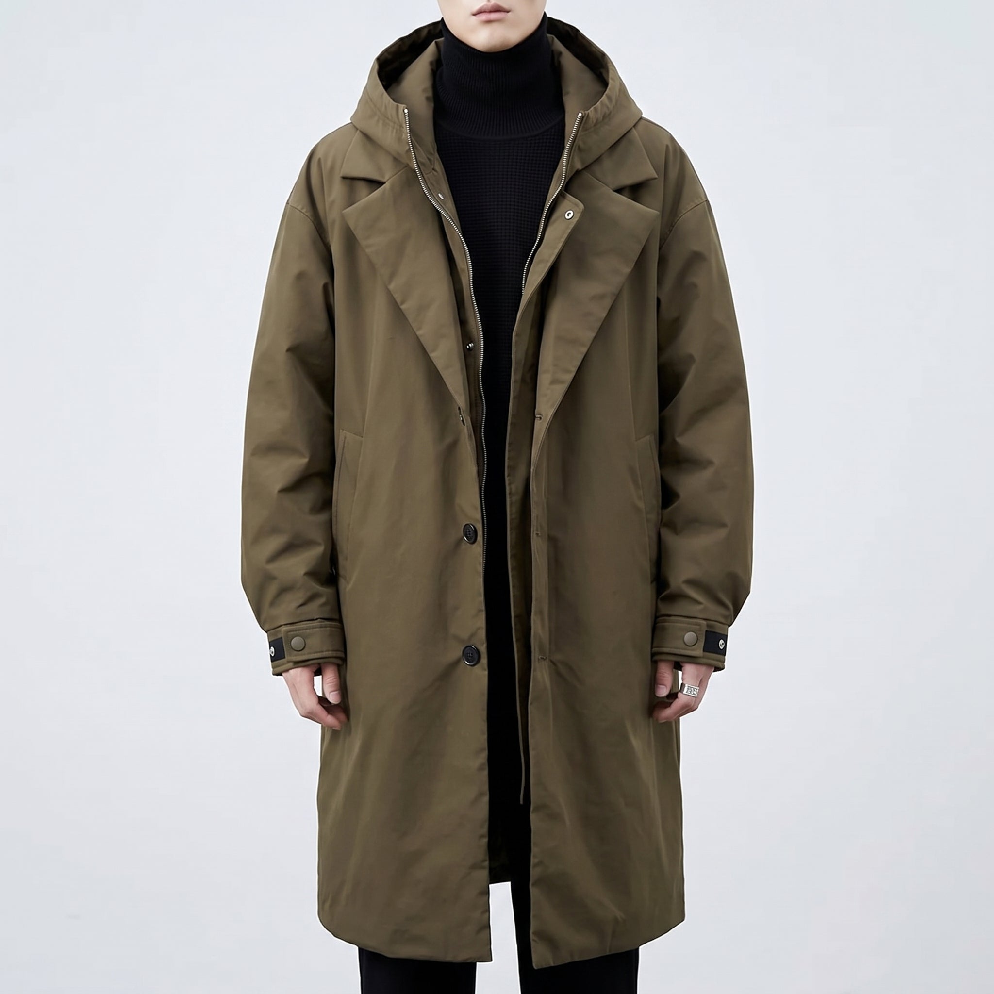 Trench Coat Men Full Length With Hood - hero