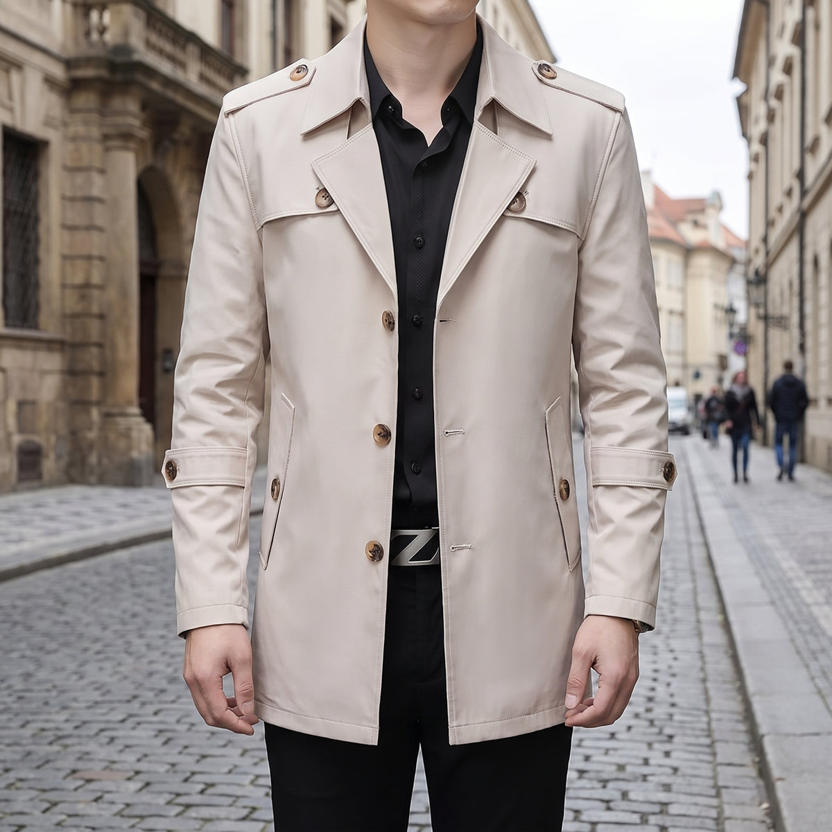 Trench Coat Men Single-Breasted Mid-Thigh Length - hero