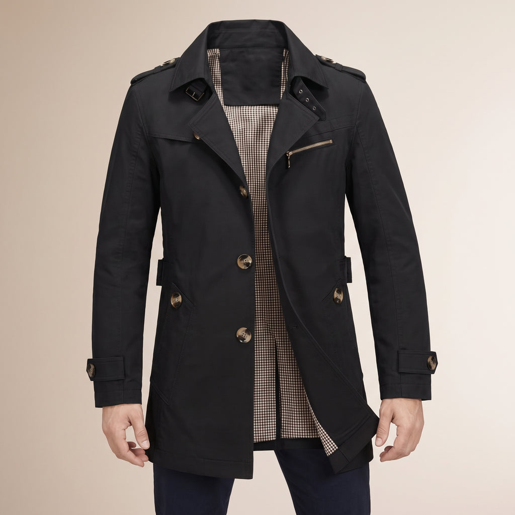 Trench Coat Men Single-Breasted With Epaulets - hero