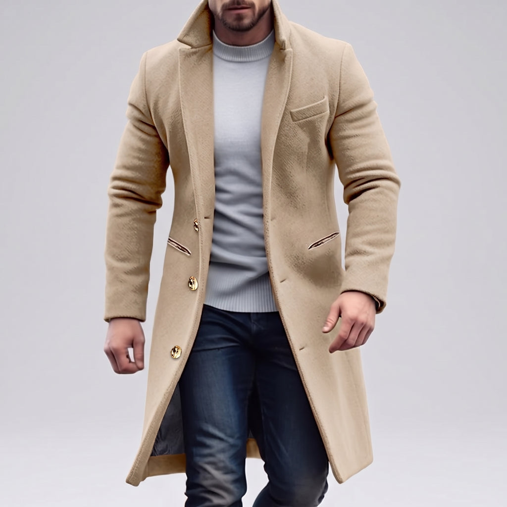 Trench Coat Men Long Single-Breasted Three Buttons - hero