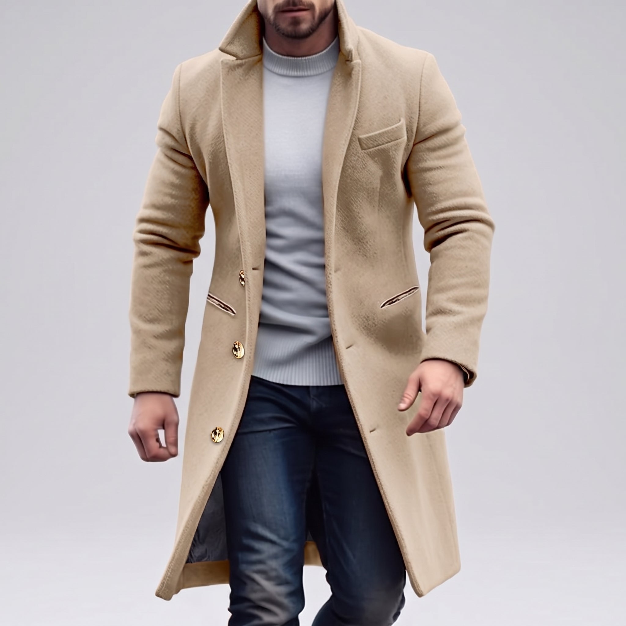 Trench Coat Men Long Single-Breasted Three Buttons - hero
