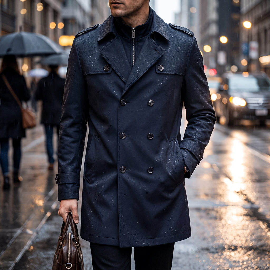 Trench Coat Men Long With Epaulets - in-use