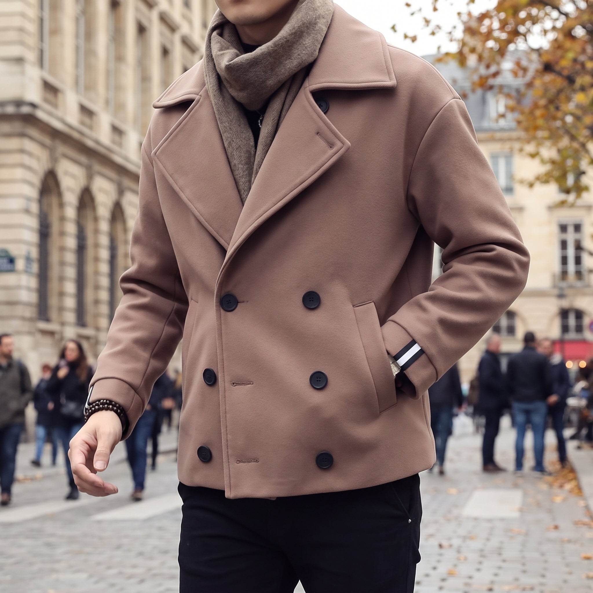 Cropped Trench Coat With Wide Lapels - in-use