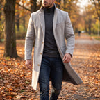 Trench Coat Men Long Single-Breasted Three Buttons - in-use