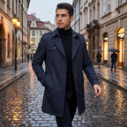 Trench Coat Men Double-Breasted Notched Lapel - in-use