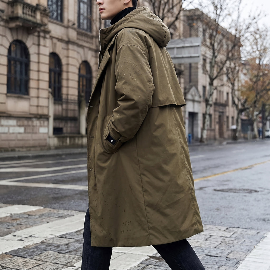 Trench Coat Men Full Length With Hood - in-use