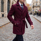 Trench Coat Men Short Belted With Lapels - in-use