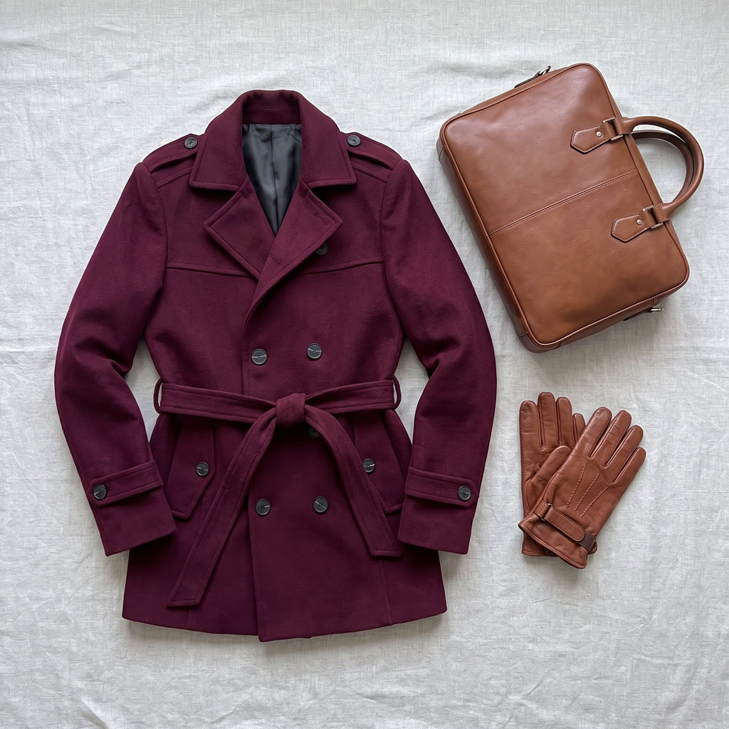 Trench Coat Men Short Belted With Lapels - scale
