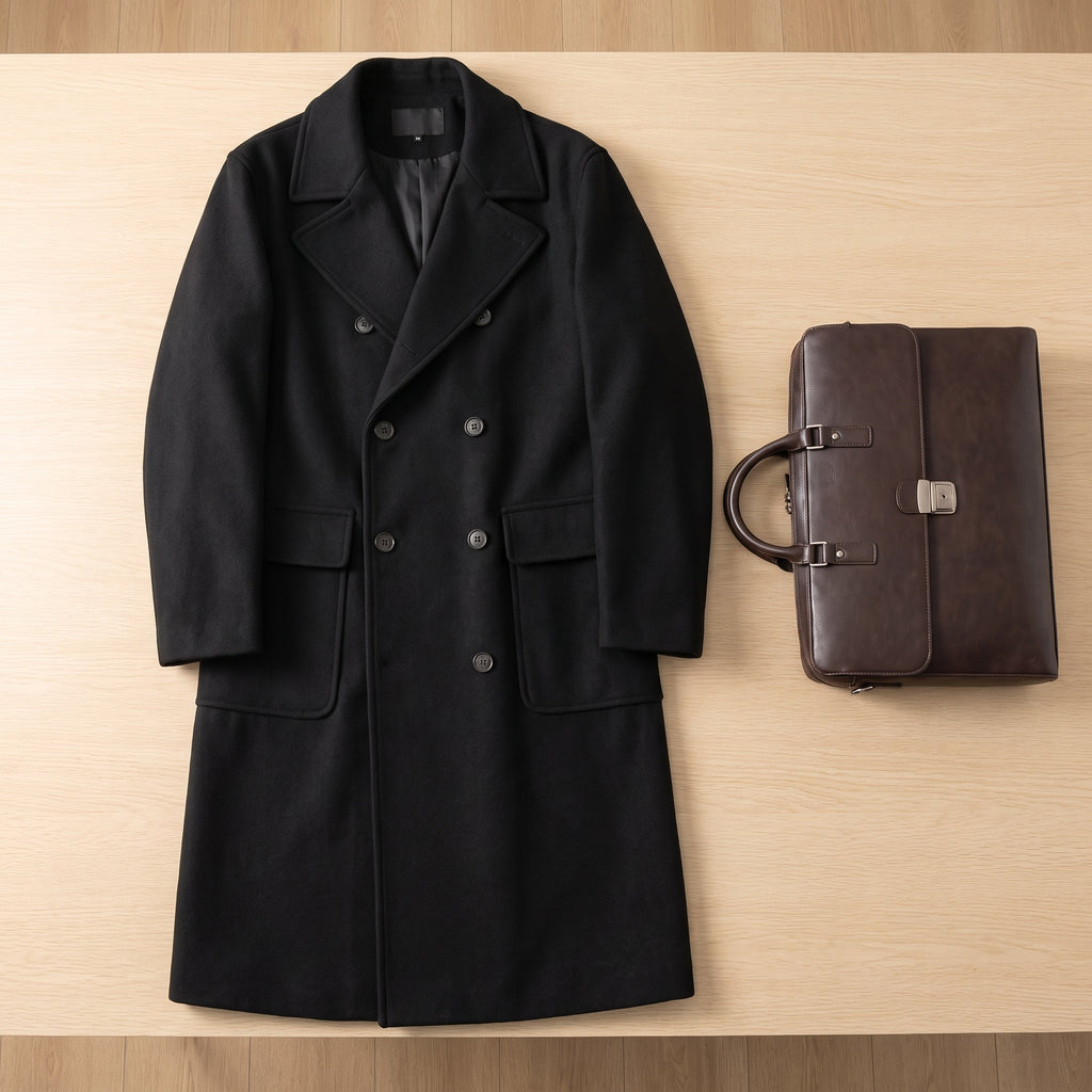 Men's Long Coat With Notched Lapels And Two Buttons - scale