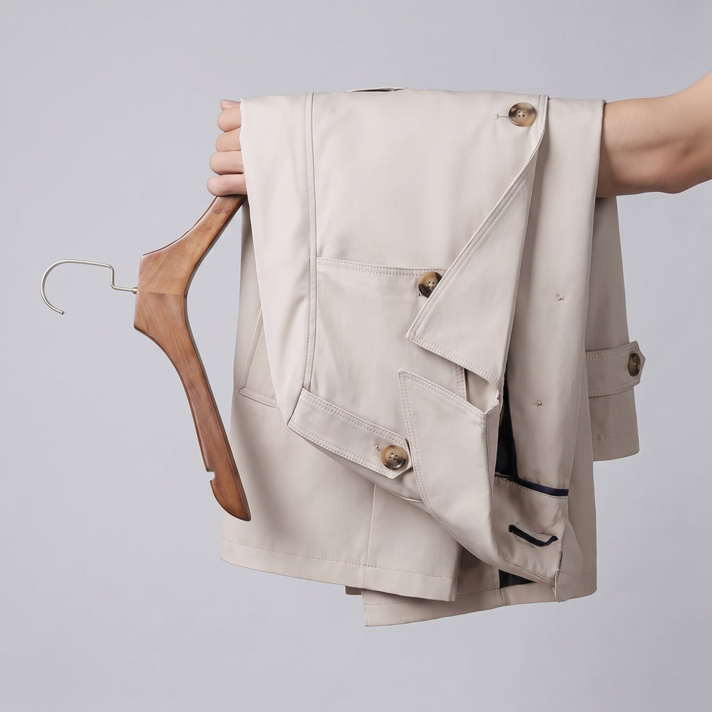 Trench Coat Men Single-Breasted Mid-Thigh Length - scale