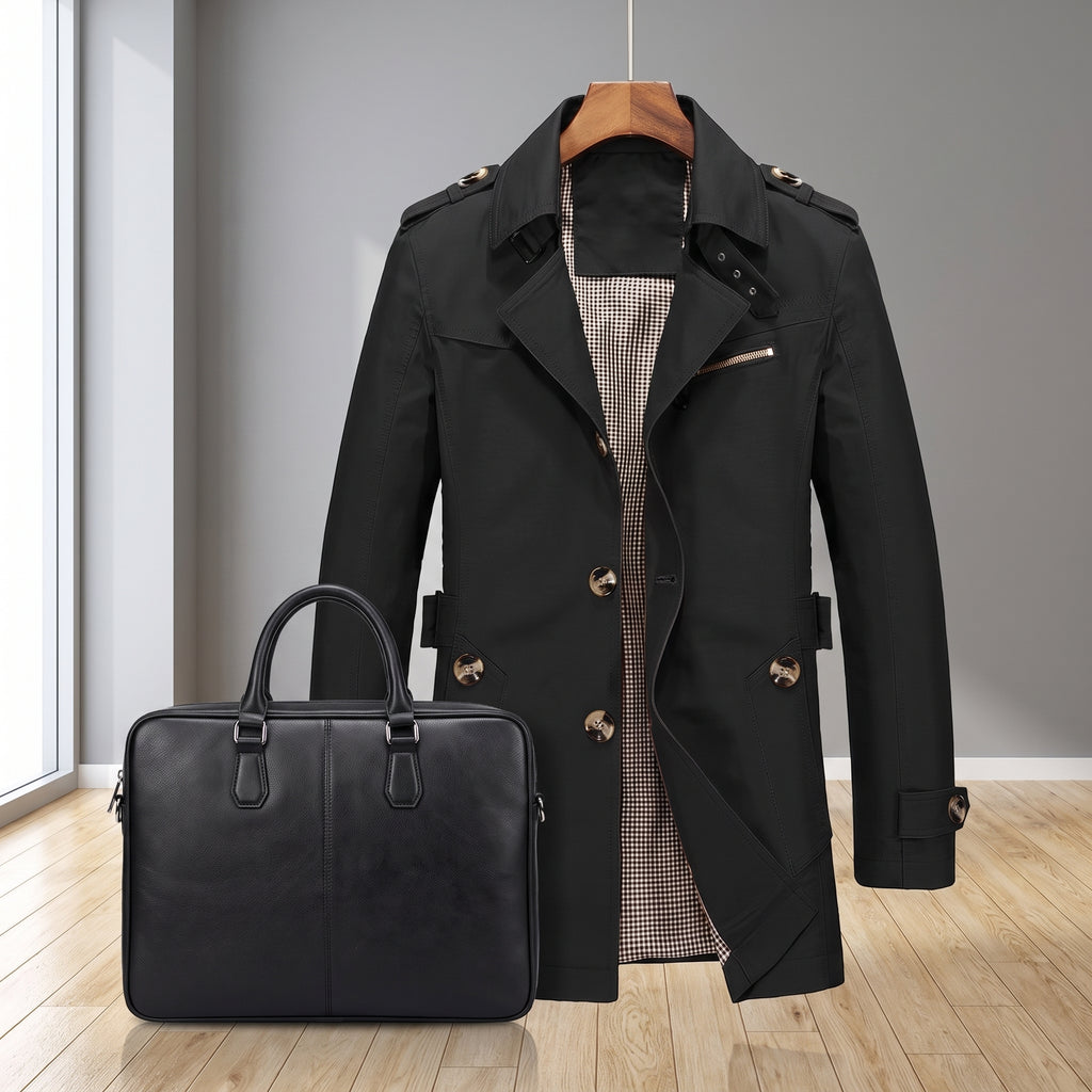 Trench Coat Men Single-Breasted With Epaulets - scale