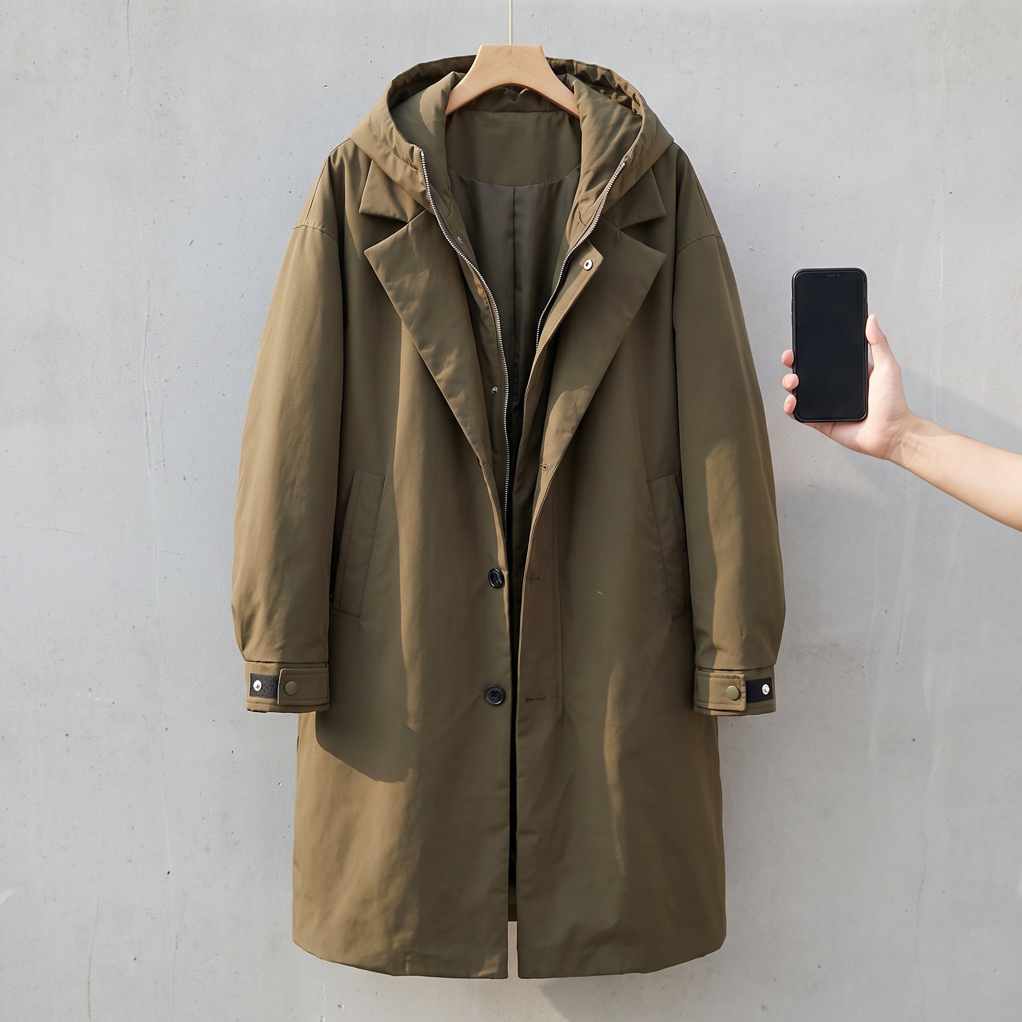 Trench Coat Men Full Length With Hood - scale