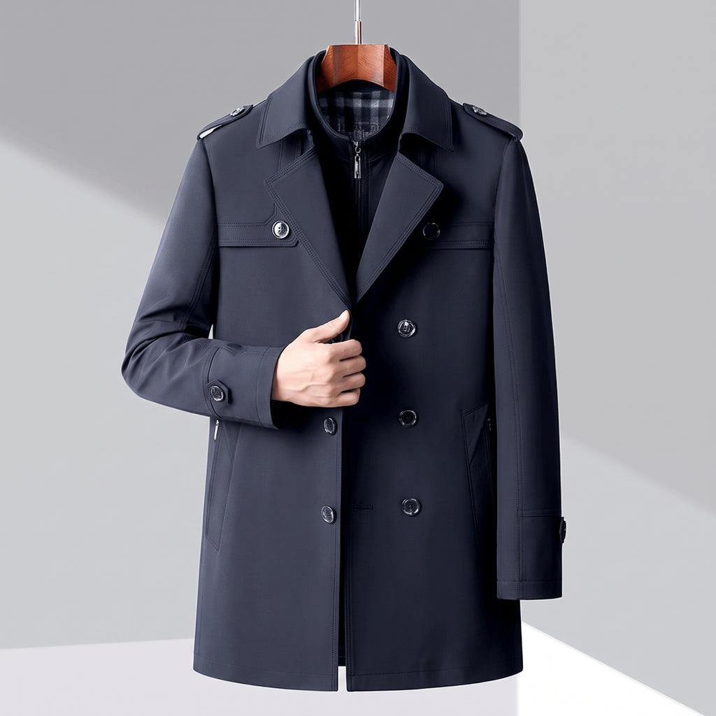 Trench Coat Men Double-Breasted Notched Lapel - scale