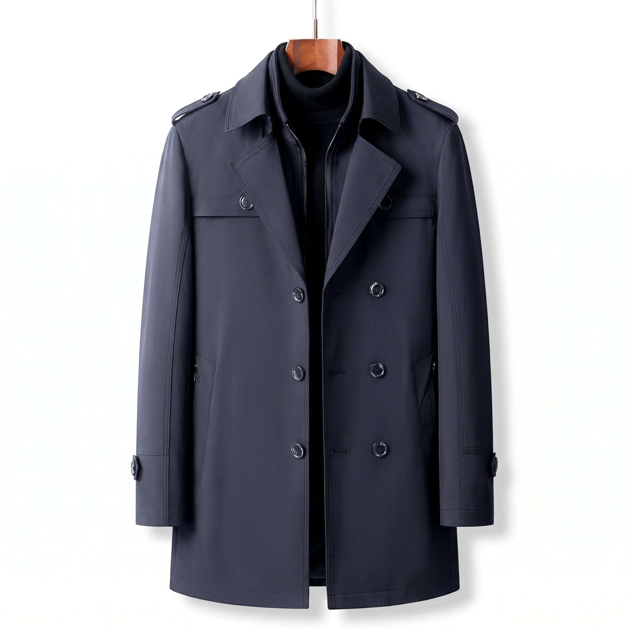 Trench Coat Men Long With Epaulets - studio