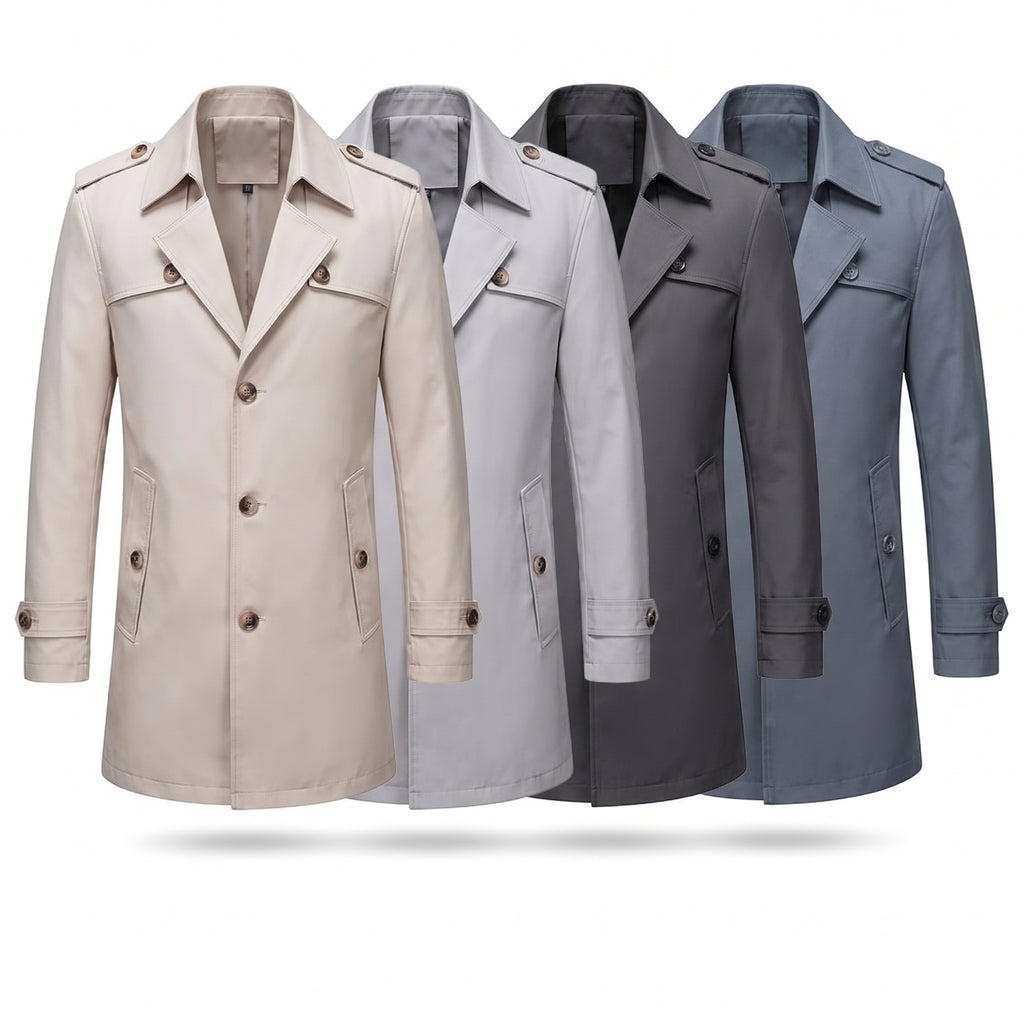 Trench Coat Men Single-Breasted Mid-Thigh Length - studio