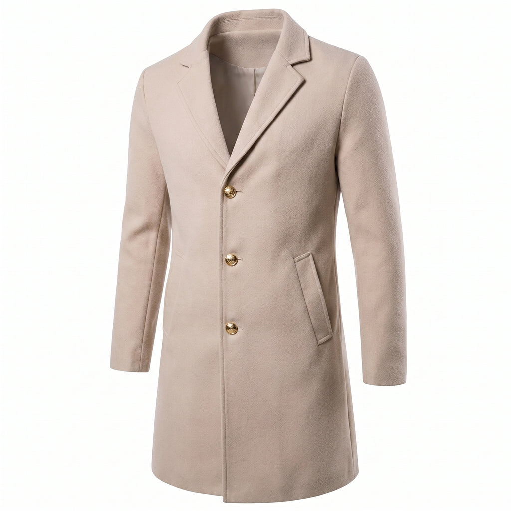 Trench Coat Men Long Single-Breasted Three Buttons - studio
