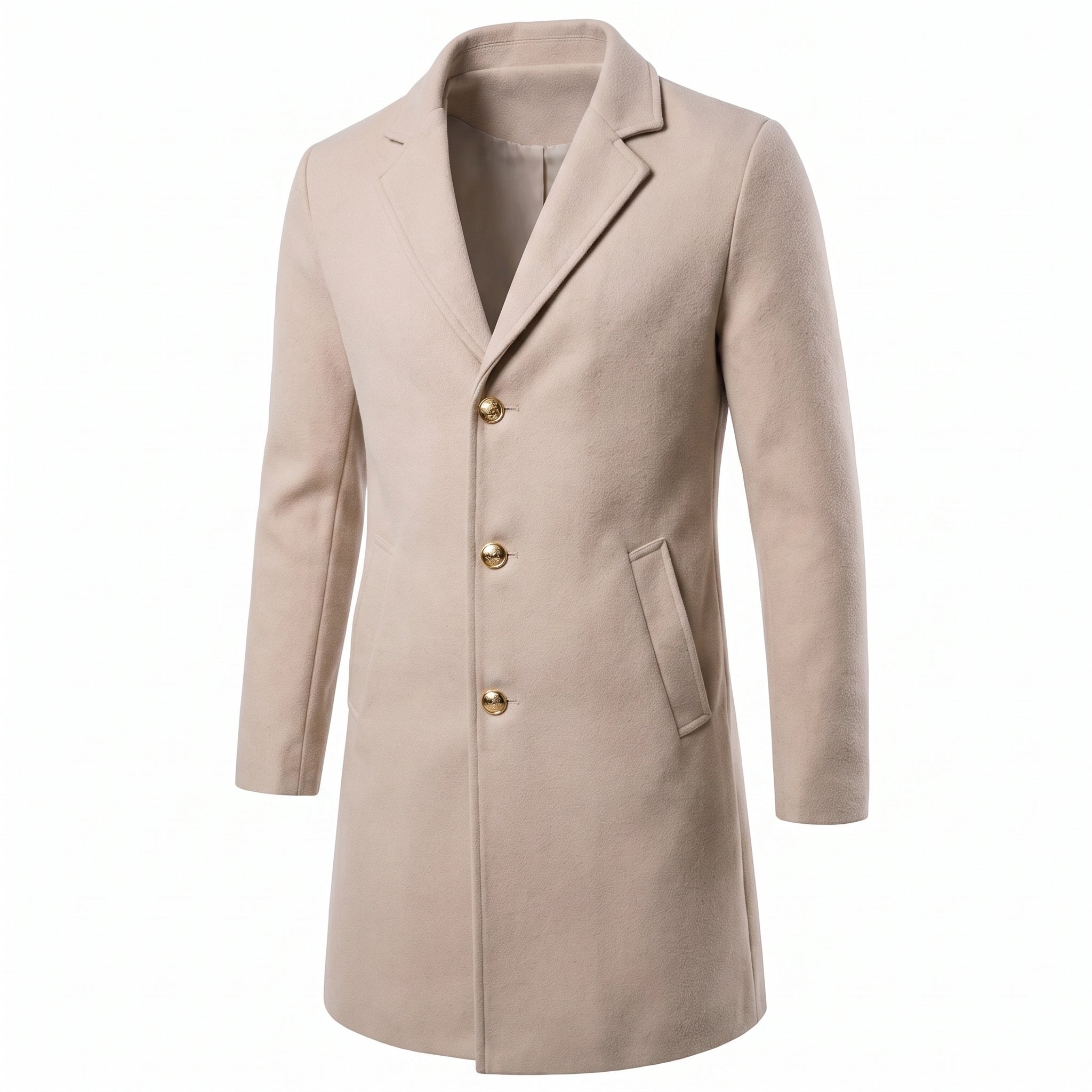 Trench Coat Men Long Single-Breasted Three Buttons - studio