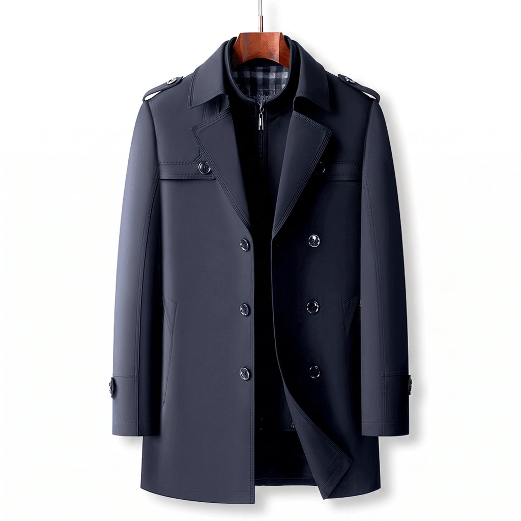 Trench Coat Men Double-Breasted Notched Lapel - studio