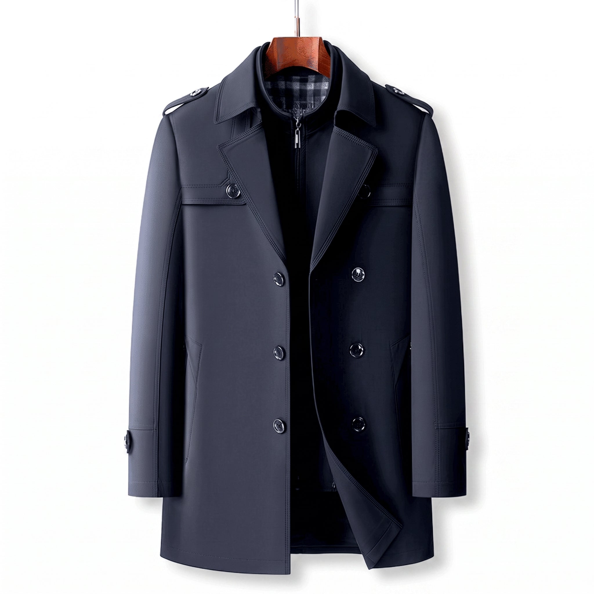 Trench Coat Men Double-Breasted Notched Lapel - studio