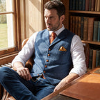 Tweed Vest Slim Fit Button-Up Pocket Waistcoat Casual - hero