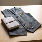 Tweed Vest Slim Fit Button-Up Pocket Waistcoat Casual - scale