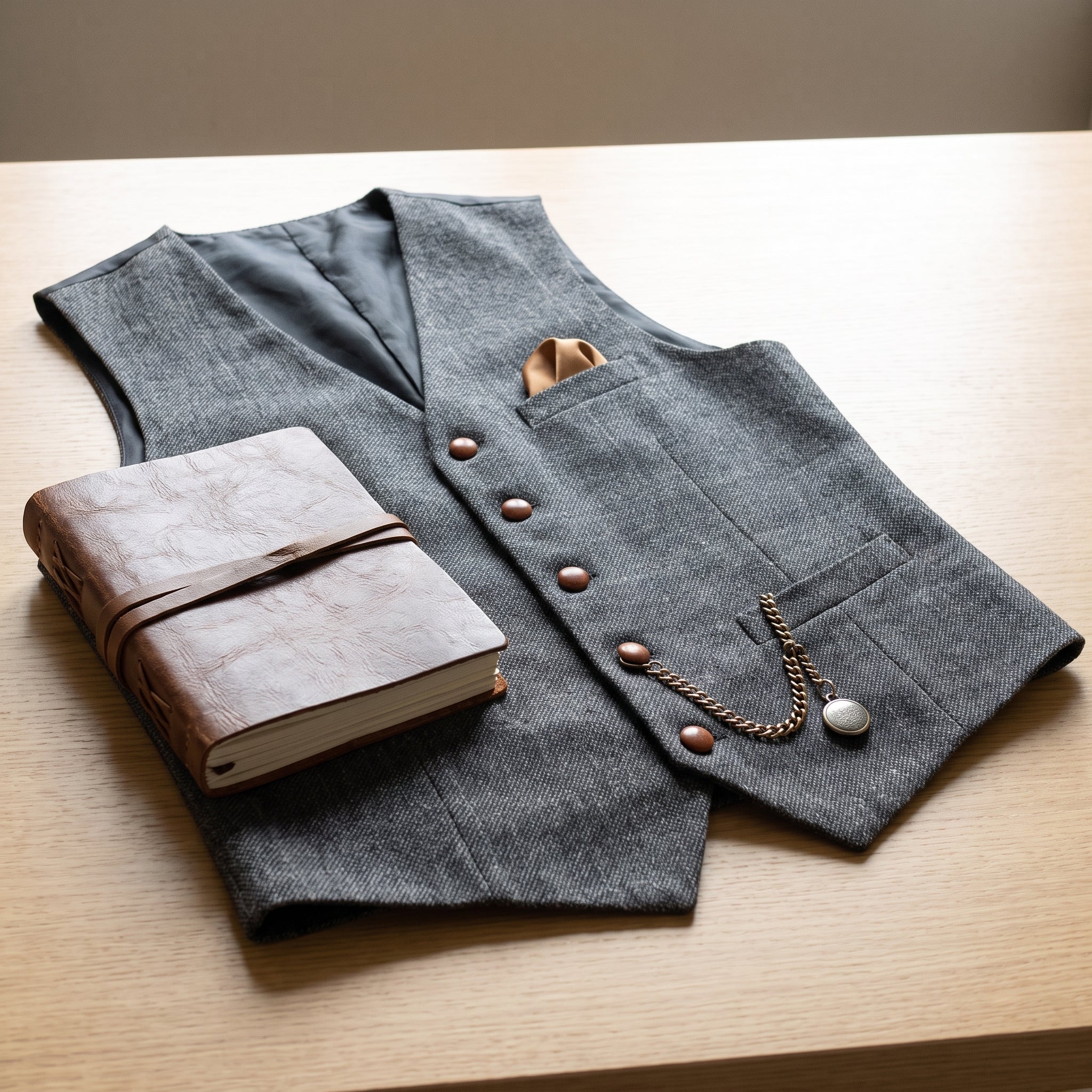 Tweed Vest Slim Fit Button-Up Pocket Waistcoat Casual - scale