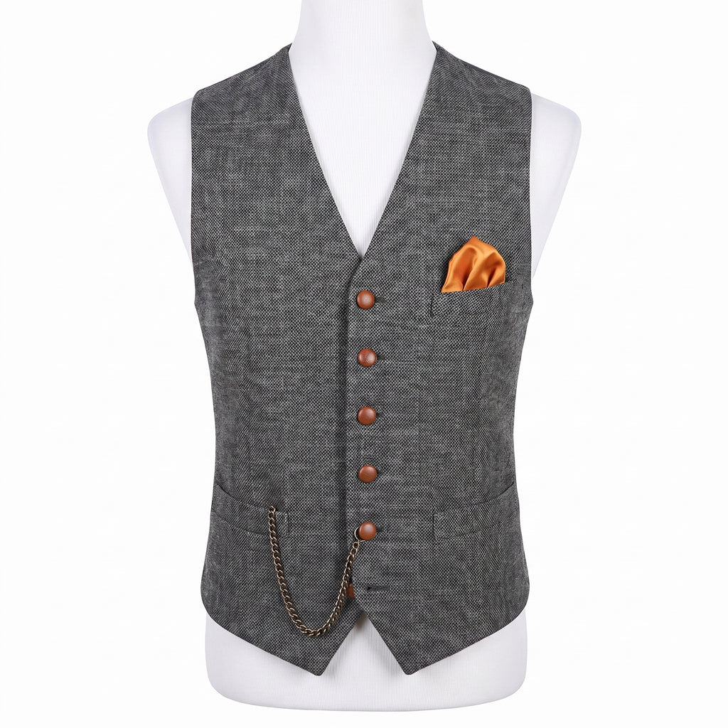 Tweed Vest Slim Fit Button-Up Pocket Waistcoat Casual - studio
