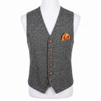 Tweed Vest Slim Fit Button-Up Pocket Waistcoat Casual - studio