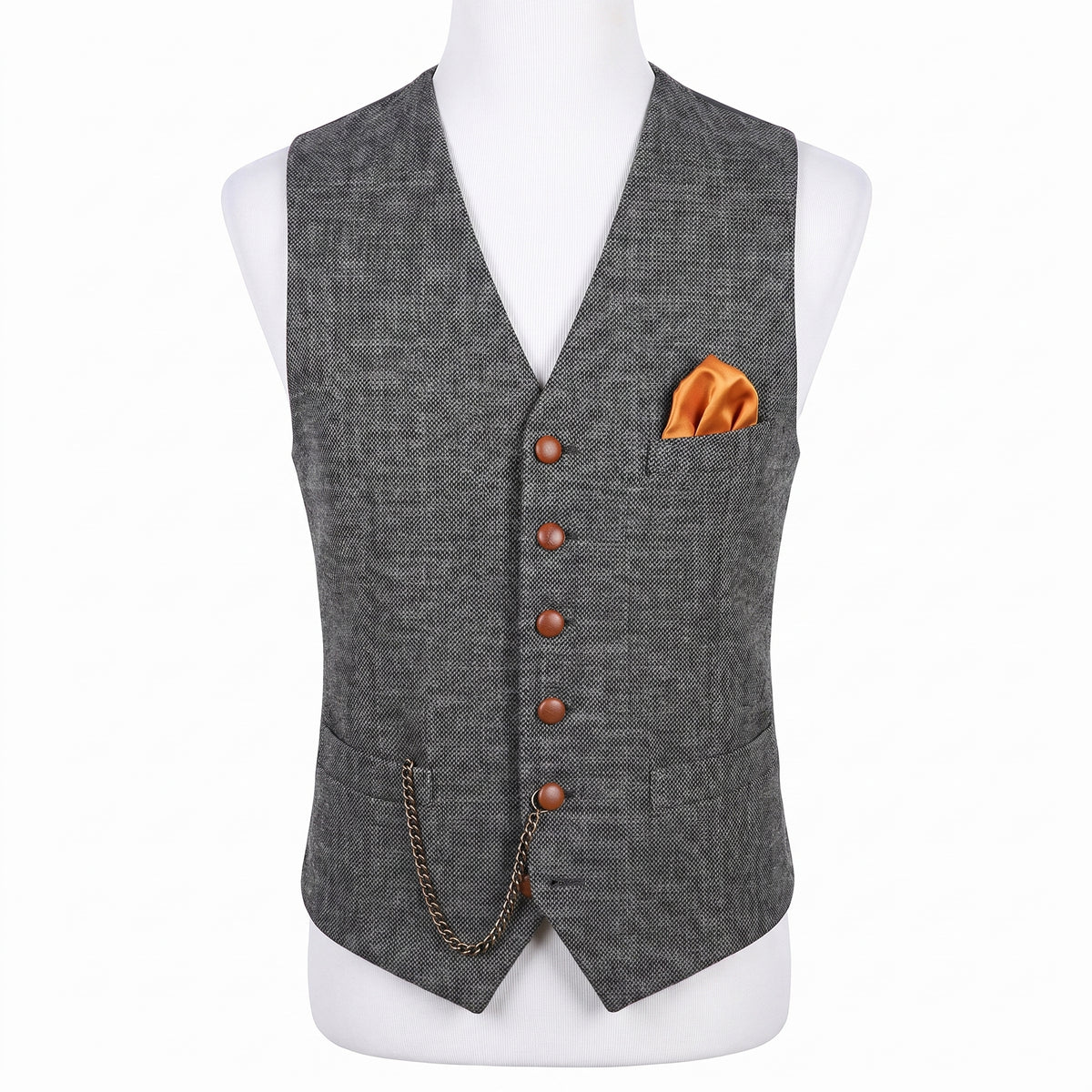 Tweed Vest Slim Fit Button-Up Pocket Waistcoat Casual - studio