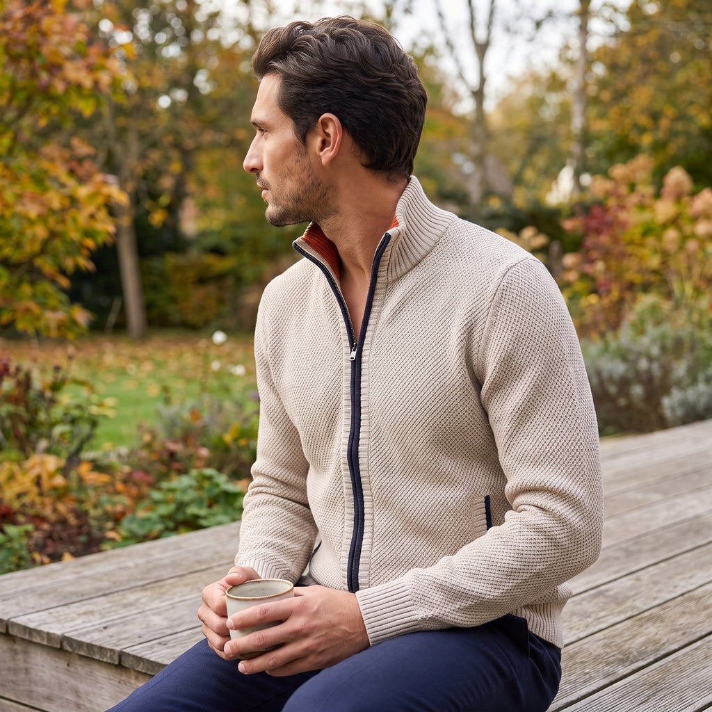 Men's Zip Up Sweater with Supportive Fitted Silhouette and Zip-Front - in-use