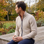 Men's Zip Up Sweater with Supportive Fitted Silhouette and Zip-Front - in-use