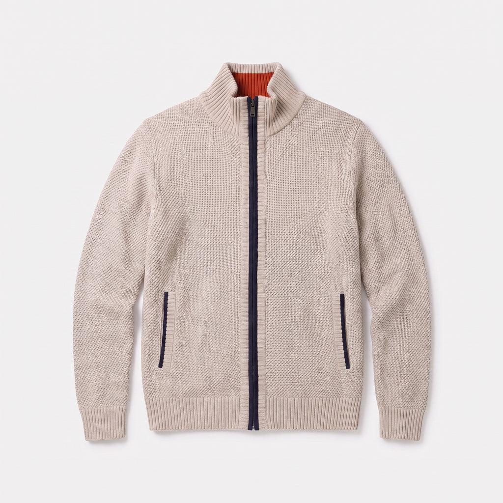 Men's Zip Up Sweater with Supportive Fitted Silhouette and Zip-Front - studio