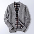 Men's Cardigan Sweater Knit Button-Up Plaid Lining Ribbed Cuffs - Image 1