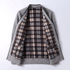 Men's Cardigan Sweater Knit Button-Up Plaid Lining Ribbed Cuffs - Image 2